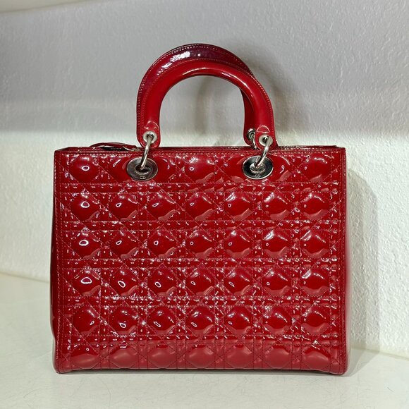 Dior Red Patent Large Patent Leather Lady Dior Shoulder Bag - Picture 4 of 10
